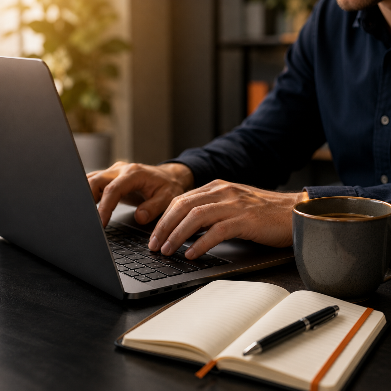 Aprender fazendo: prática com laptop e anotações